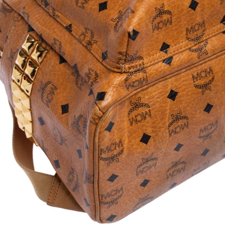 Pre Owned MCM Cognac Visetos Coated Canvas Medium Studs Stark Backpack