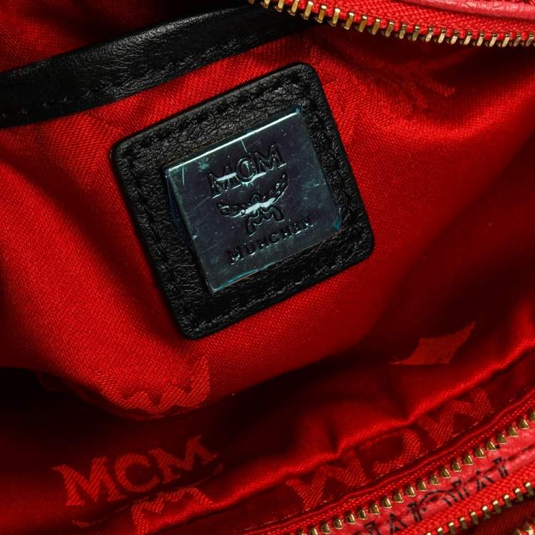 Pre Owned MCM Red Coated Canvas and Leather Crossbody Bag