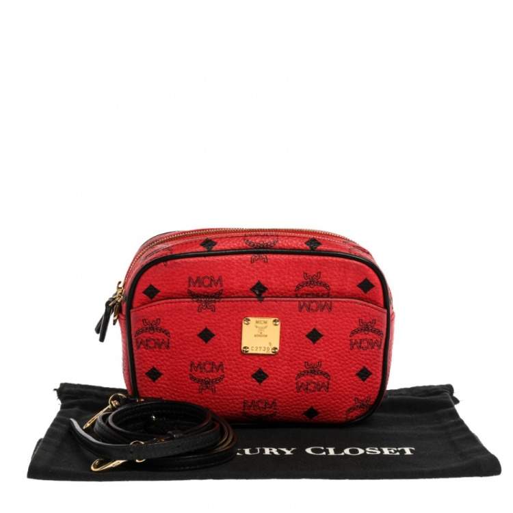 Pre Owned MCM Red Coated Canvas and Leather Crossbody Bag