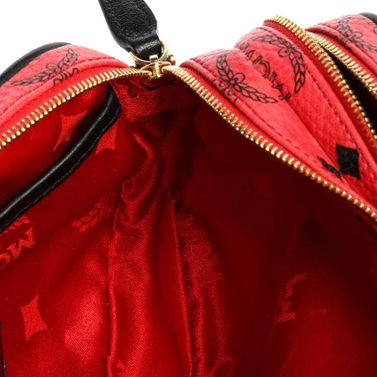 Pre Owned MCM Red Coated Canvas and Leather Crossbody Bag