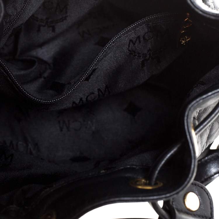 Pre Owned MCM Black Leather Drawstring Shoulder Bag