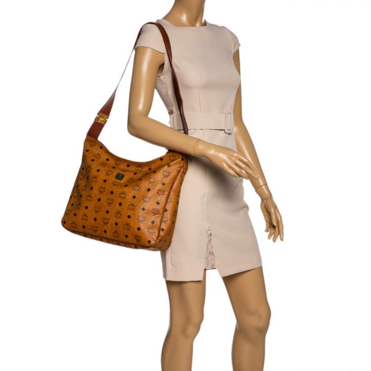 Pre Owned MCM Brown Visetos Coated Canvas and Leather Shoulder Bag