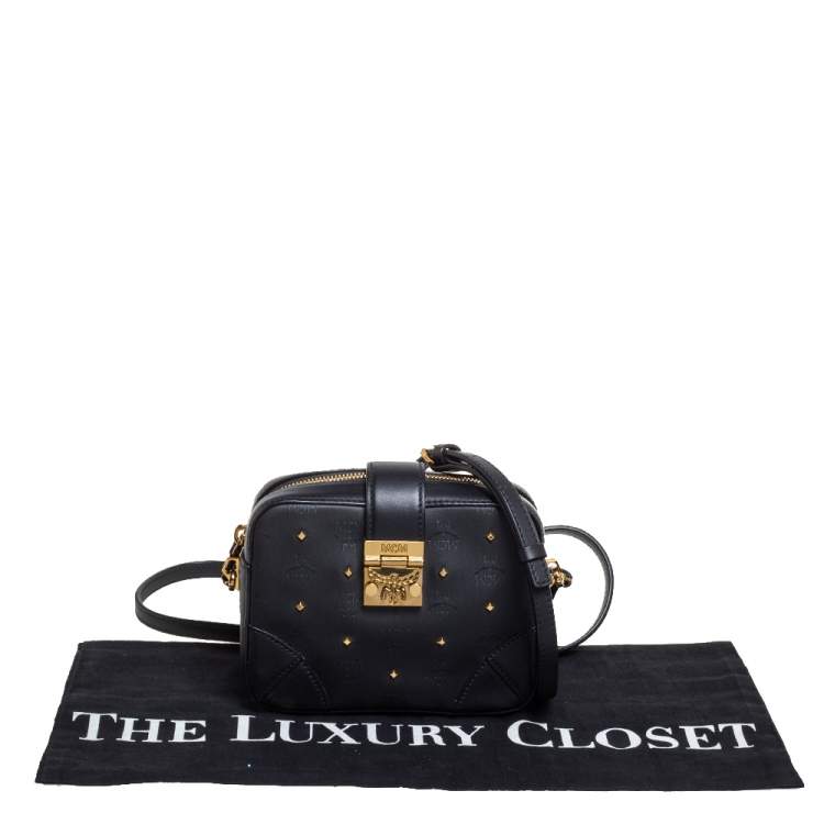 Pre Owned MCM Black Coated Canvas and Leather Studded Camera Bag