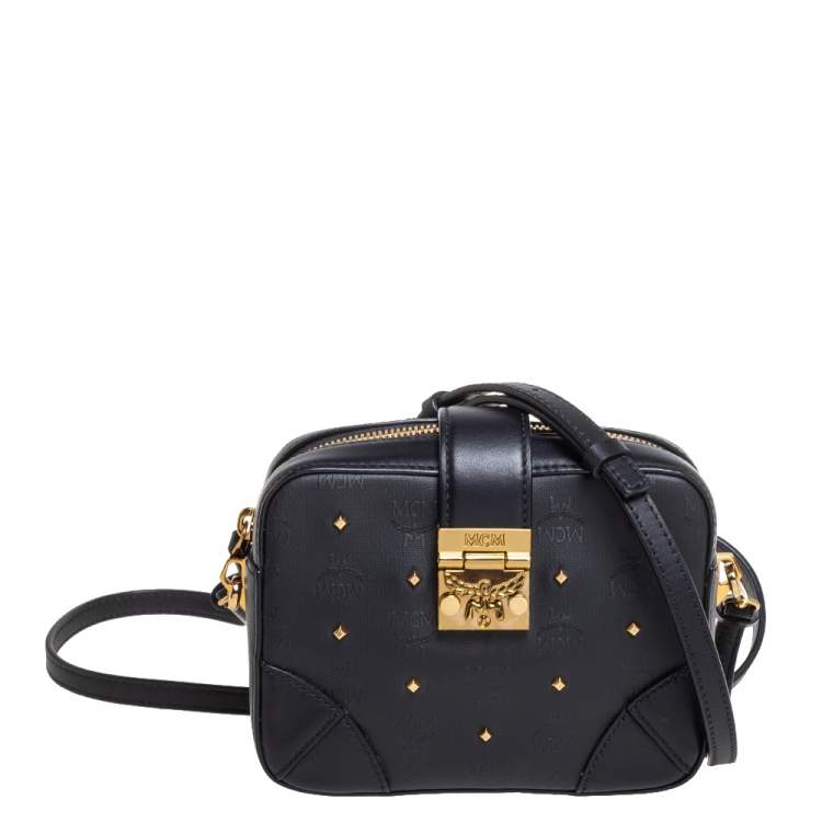 MCM Black Leather Studded Camera Shoulder Bag MCM | The Luxury Closet