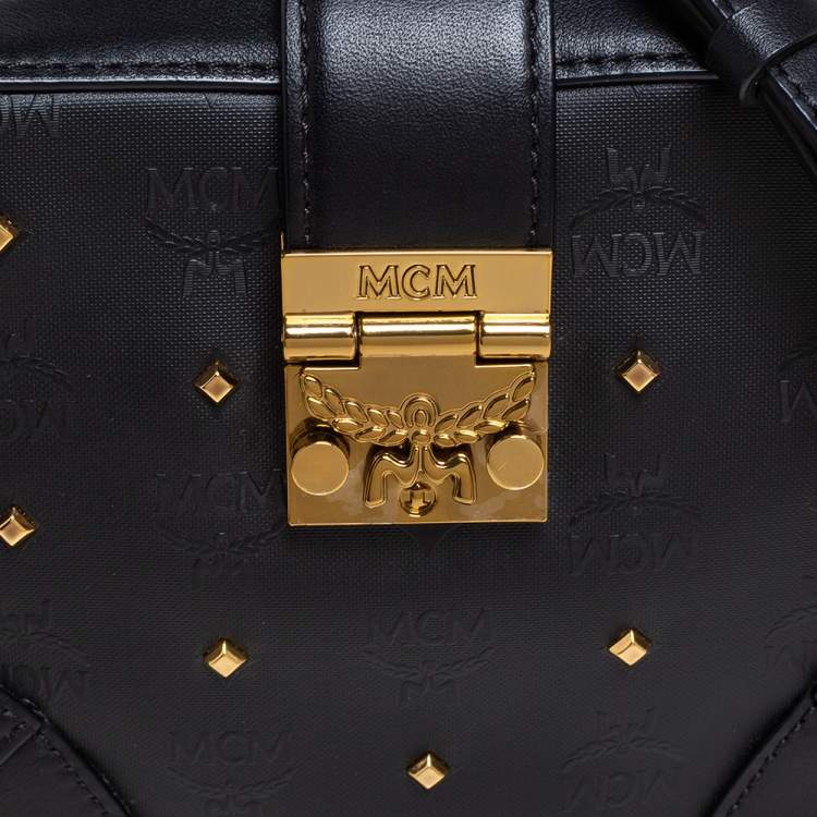 Pre Owned MCM Black Coated Canvas and Leather Studded Camera Bag