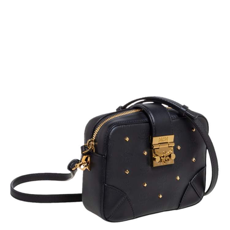 Pre Owned MCM Black Coated Canvas and Leather Studded Camera Bag