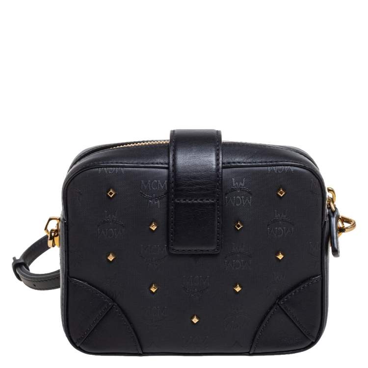 Pre Owned MCM Black Coated Canvas and Leather Studded Camera Bag