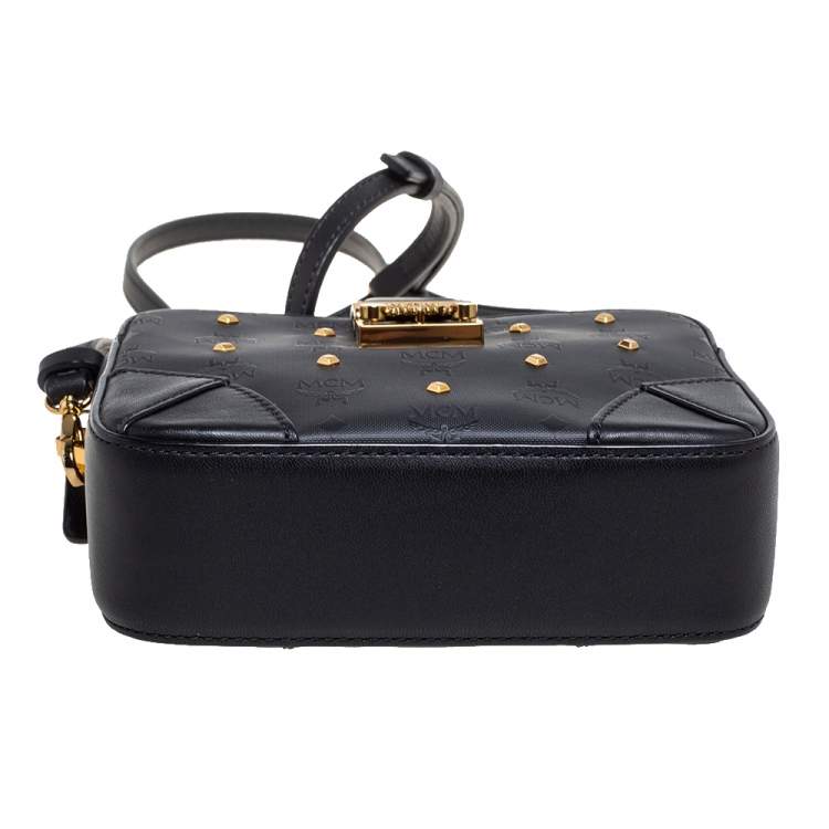 Pre Owned MCM Black Coated Canvas and Leather Studded Camera Bag