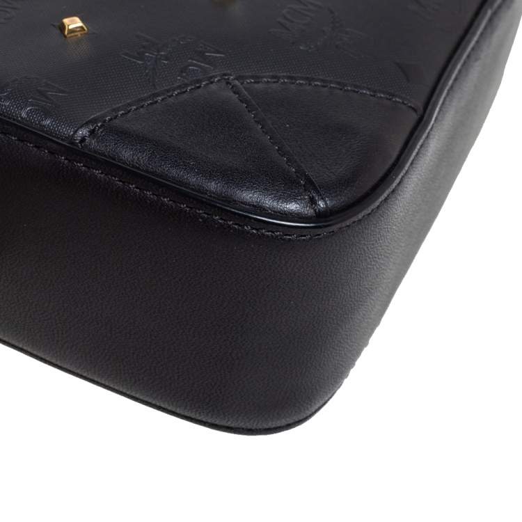 Pre Owned MCM Black Coated Canvas and Leather Studded Camera Bag