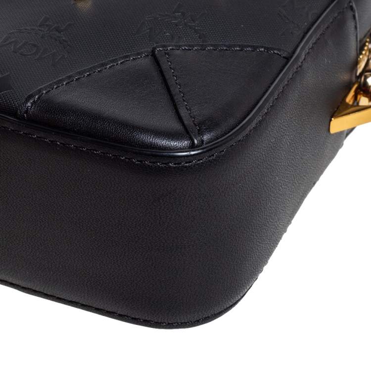 Pre Owned MCM Black Coated Canvas and Leather Studded Camera Bag