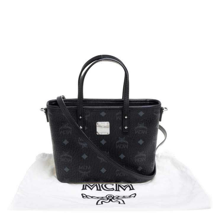Pre Owned MCM Black Visetos Coated Canvas and Leather Mini Anya Zip Tote