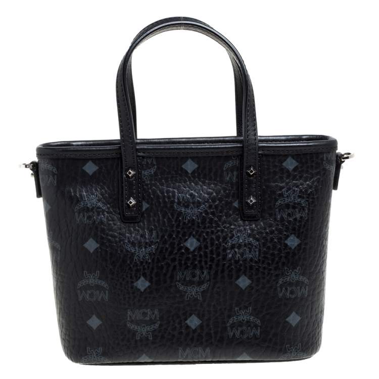 Pre Owned MCM Black Visetos Coated Canvas and Leather Mini Anya Zip Tote