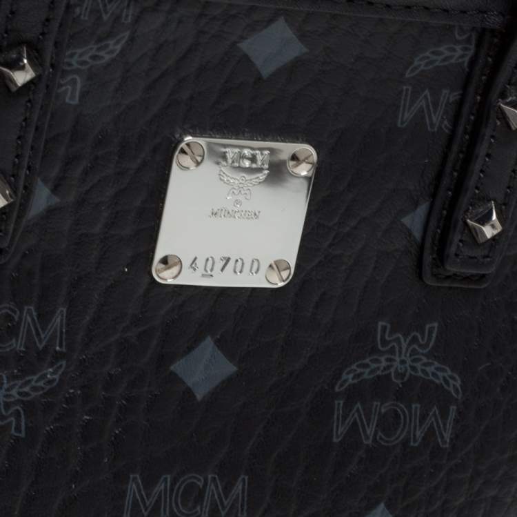 Pre Owned MCM Black Visetos Coated Canvas and Leather Mini Anya Zip Tote