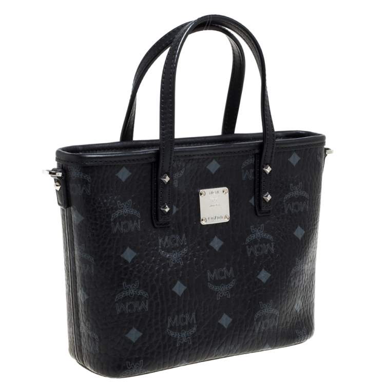 Pre Owned MCM Black Visetos Coated Canvas and Leather Mini Anya Zip Tote