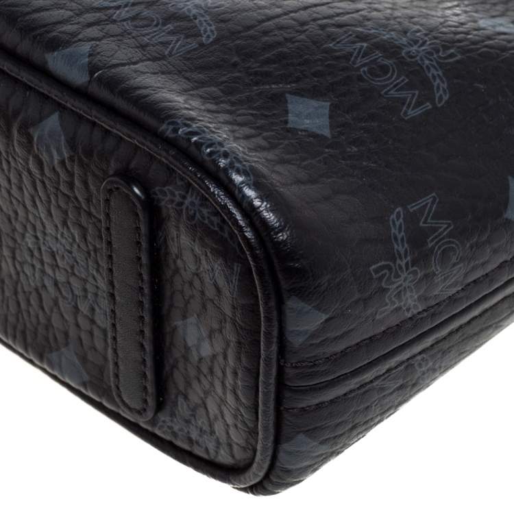 Pre Owned MCM Black Visetos Coated Canvas and Leather Mini Anya Zip Tote