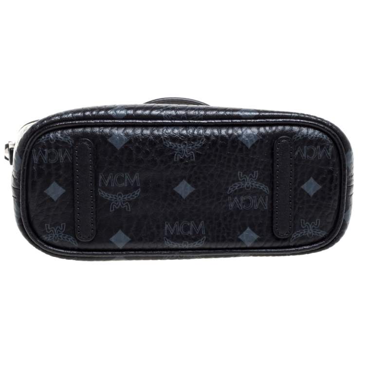 Pre Owned MCM Black Visetos Coated Canvas and Leather Mini Anya Zip Tote