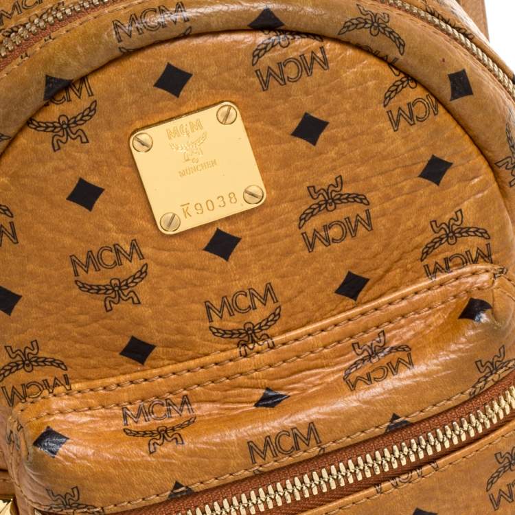 Pre Owned MCM Brown Visetos Coated Canvas Mini Stark Side Studs Backpack