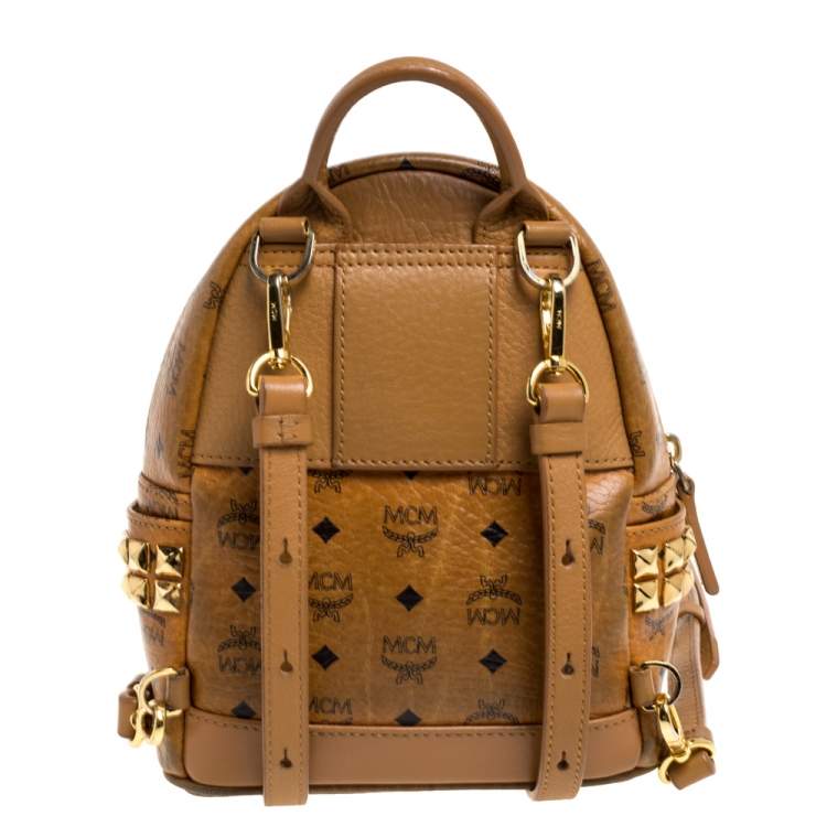 Pre Owned MCM Brown Visetos Coated Canvas Mini Stark Side Studs Backpack