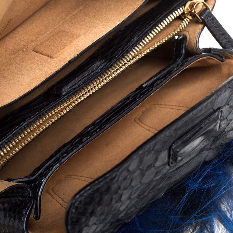 مملوكة مسبقًا MCM Black/Blue Snakeskin and Fur Mini Milla Tote