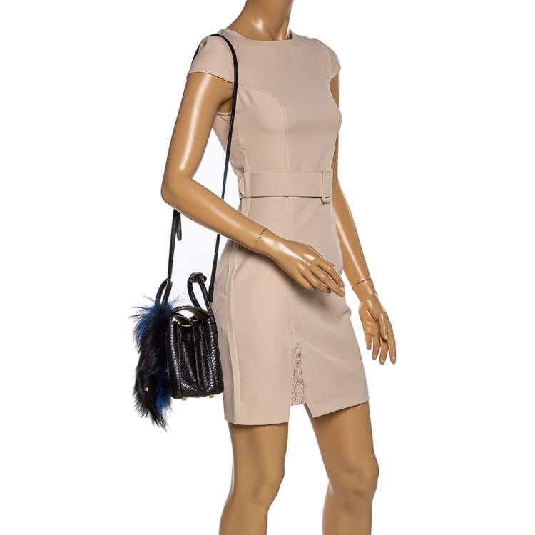 مملوكة مسبقًا MCM Black/Blue Snakeskin and Fur Mini Milla Tote