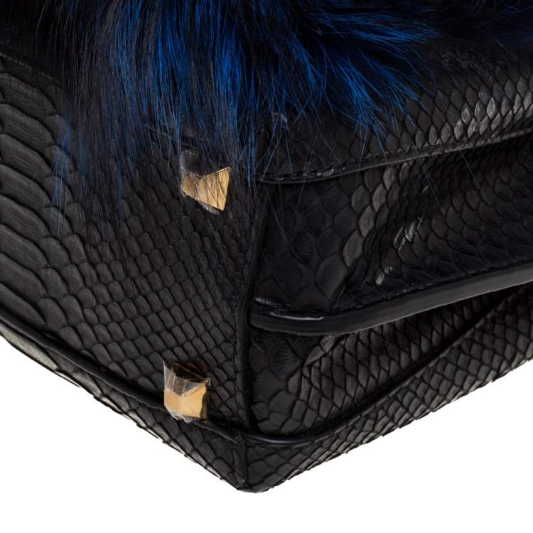 مملوكة مسبقًا MCM Black/Blue Snakeskin and Fur Mini Milla Tote