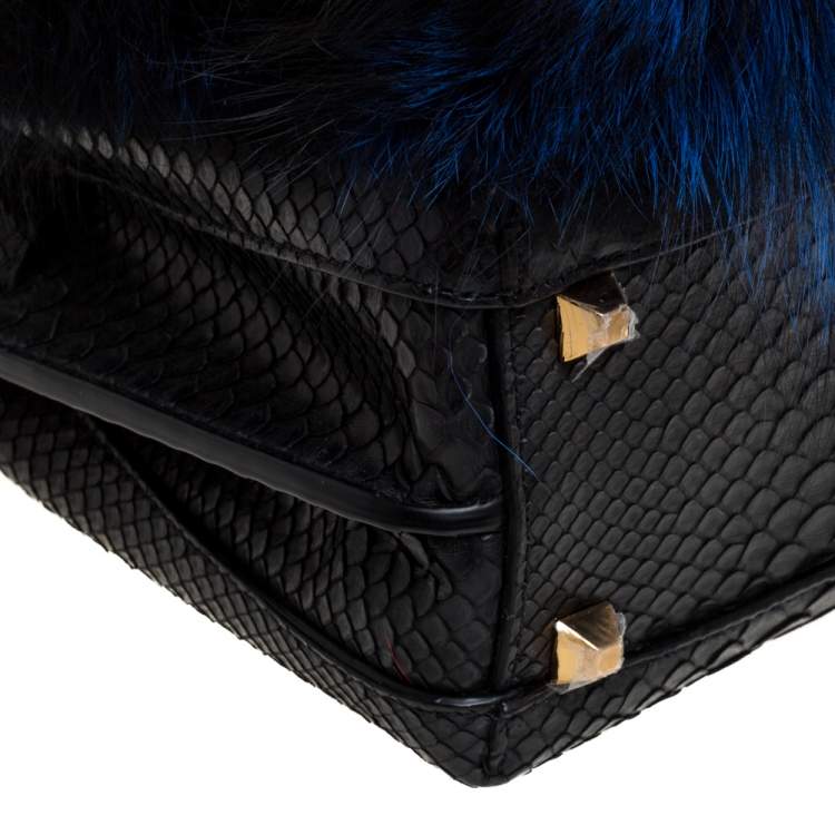 مملوكة مسبقًا MCM Black/Blue Snakeskin and Fur Mini Milla Tote