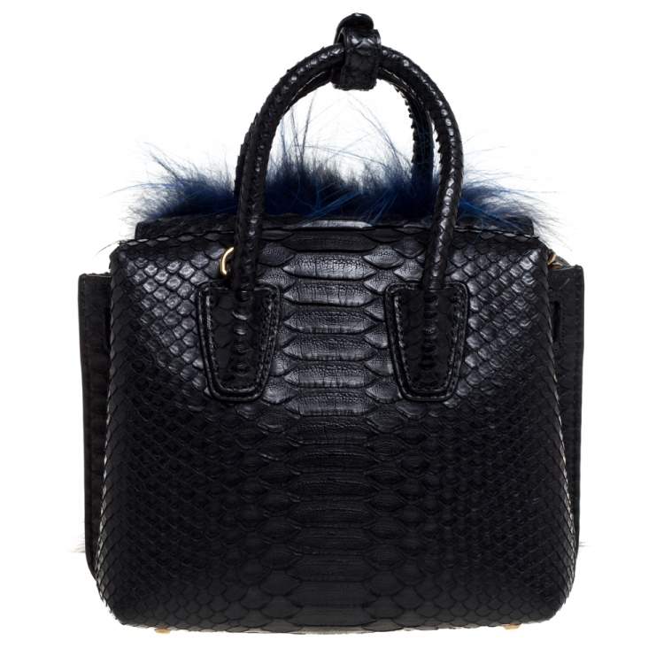 مملوكة مسبقًا MCM Black/Blue Snakeskin and Fur Mini Milla Tote