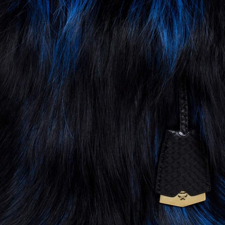 مملوكة مسبقًا MCM Black/Blue Snakeskin and Fur Mini Milla Tote