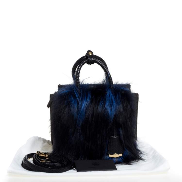 مملوكة مسبقًا MCM Black/Blue Snakeskin and Fur Mini Milla Tote