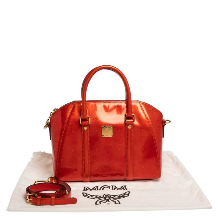 Pre Owned MCM Burnt Orange Patent Leather Ivana Bowler Bag