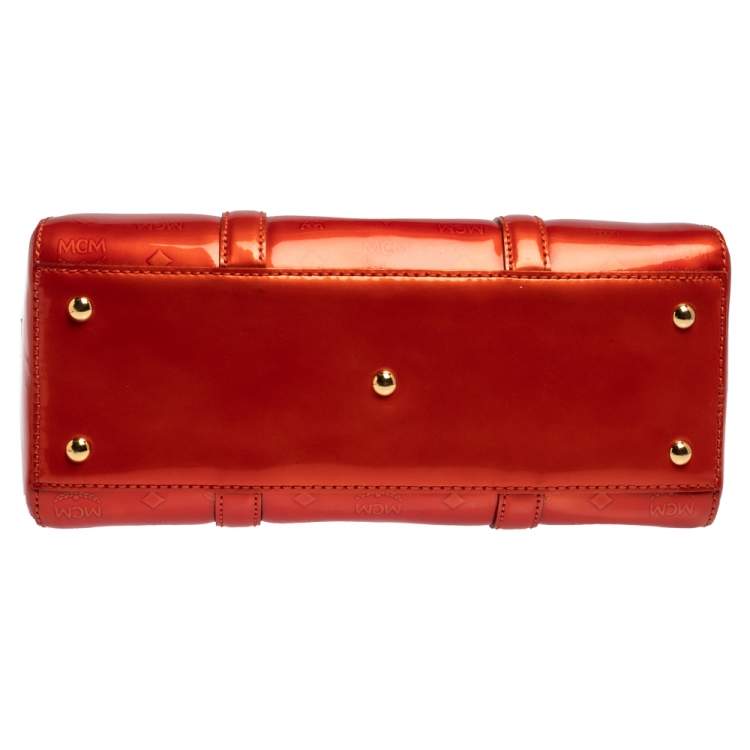 Pre Owned MCM Burnt Orange Patent Leather Ivana Bowler Bag