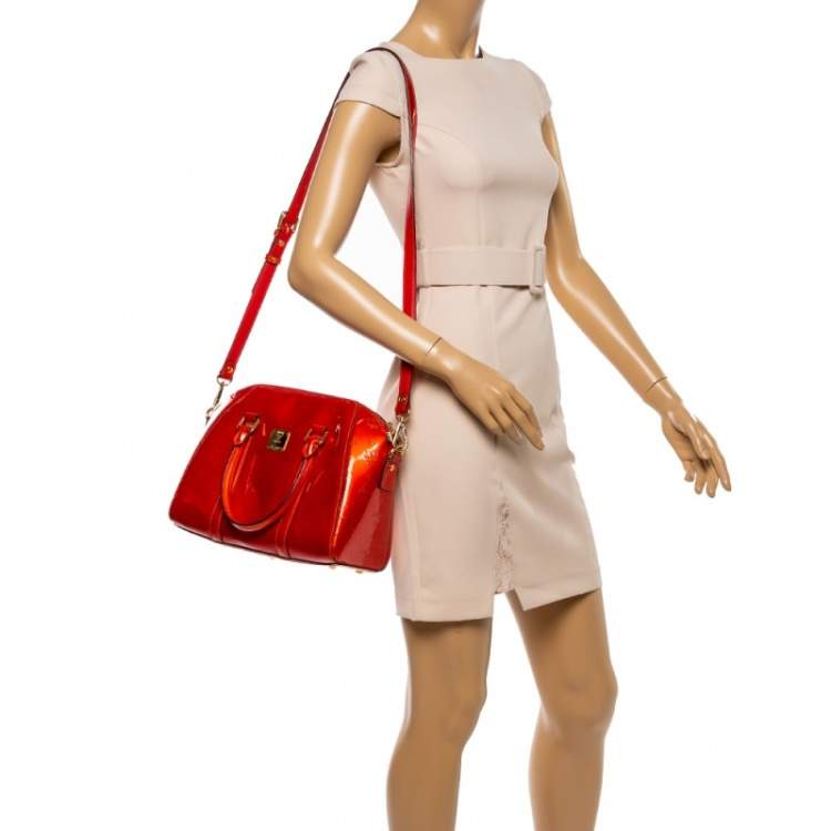 Pre Owned MCM Burnt Orange Patent Leather Ivana Bowler Bag