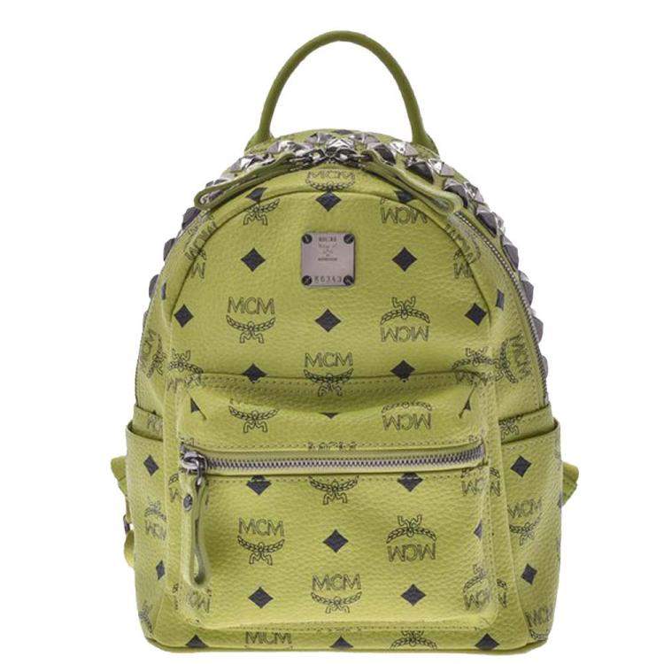 green mcm backpack