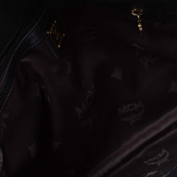 Pre Owned MCM Black Leather Studded Flap Shoulder Bag