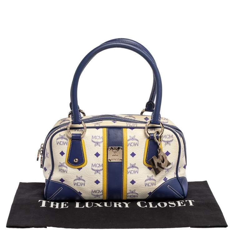 مملوكة مسبقًا MCM Purple/White Visetos Coated Canvas and Leather Zip Satchel