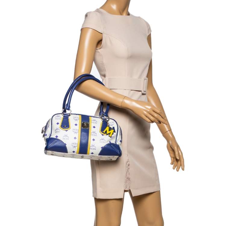 مملوكة مسبقًا MCM Purple/White Visetos Coated Canvas and Leather Zip Satchel