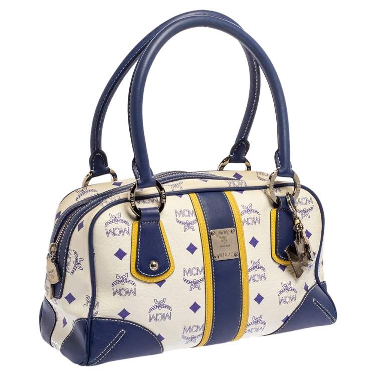 مملوكة مسبقًا MCM Purple/White Visetos Coated Canvas and Leather Zip Satchel