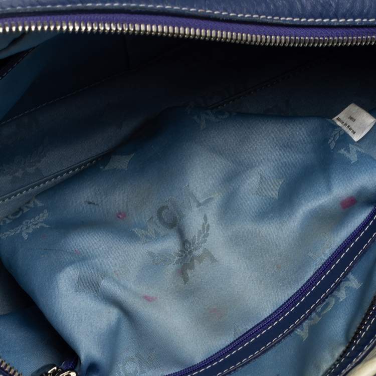 مملوكة مسبقًا MCM Purple/White Visetos Coated Canvas and Leather Zip Satchel
