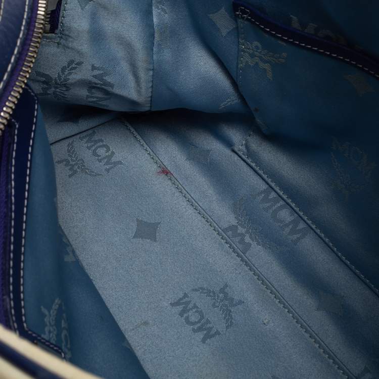 مملوكة مسبقًا MCM Purple/White Visetos Coated Canvas and Leather Zip Satchel