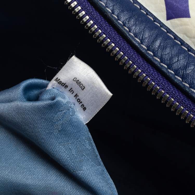 مملوكة مسبقًا MCM Purple/White Visetos Coated Canvas and Leather Zip Satchel