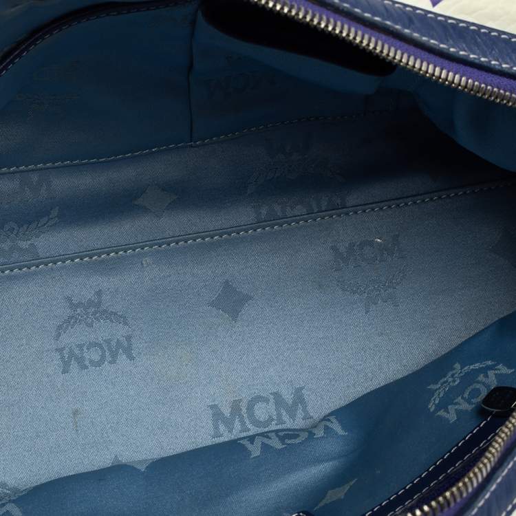 مملوكة مسبقًا MCM Purple/White Visetos Coated Canvas and Leather Zip Satchel