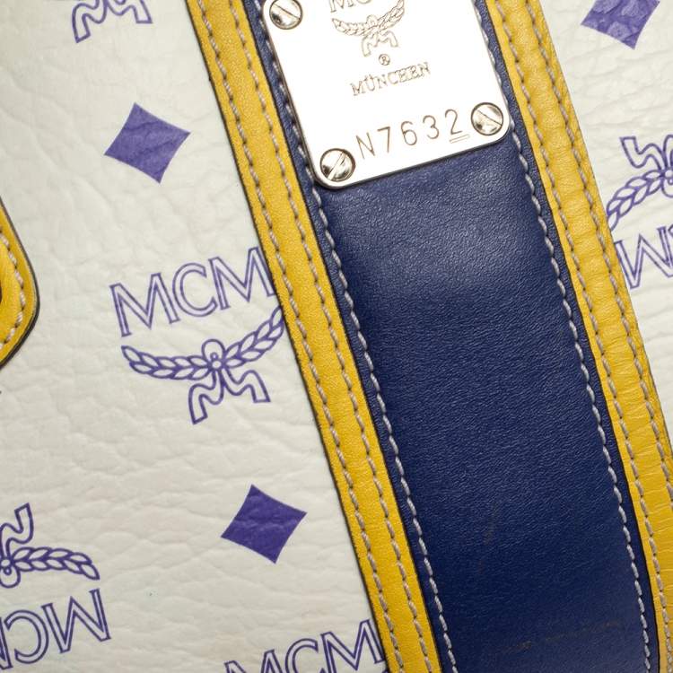 مملوكة مسبقًا MCM Purple/White Visetos Coated Canvas and Leather Zip Satchel