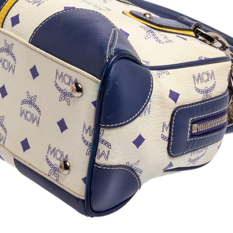 مملوكة مسبقًا MCM Purple/White Visetos Coated Canvas and Leather Zip Satchel