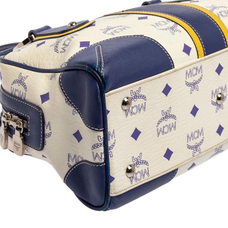 مملوكة مسبقًا MCM Purple/White Visetos Coated Canvas and Leather Zip Satchel
