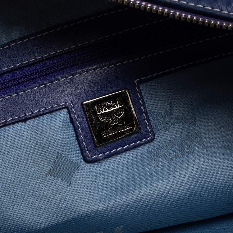 مملوكة مسبقًا MCM Purple/White Visetos Coated Canvas and Leather Zip Satchel