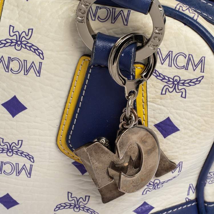 مملوكة مسبقًا MCM Purple/White Visetos Coated Canvas and Leather Zip Satchel