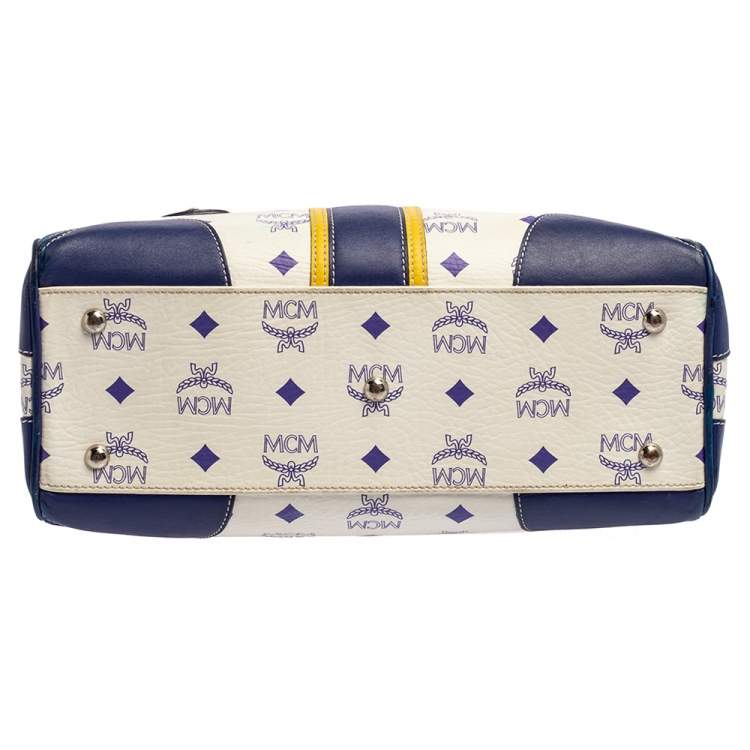 مملوكة مسبقًا MCM Purple/White Visetos Coated Canvas and Leather Zip Satchel