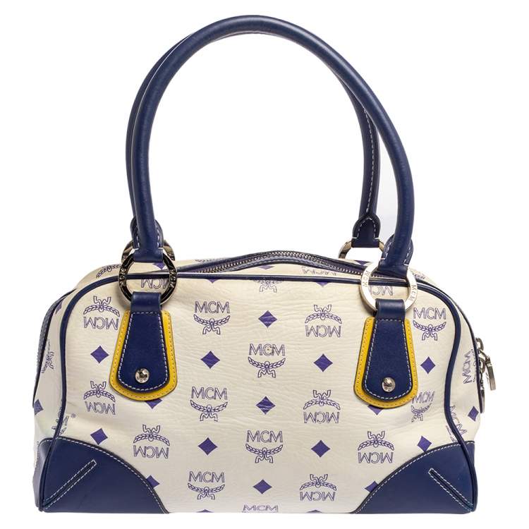 مملوكة مسبقًا MCM Purple/White Visetos Coated Canvas and Leather Zip Satchel