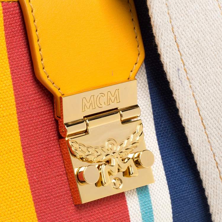 Pre Owned MCM Multicolor Stripe Canvas and Leather Crossbody Bag