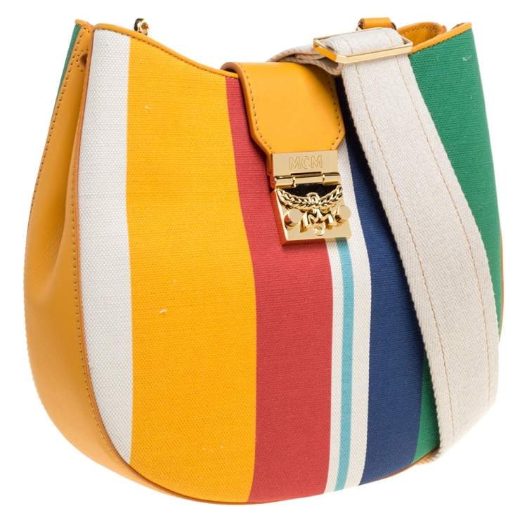Pre Owned MCM Multicolor Stripe Canvas and Leather Crossbody Bag